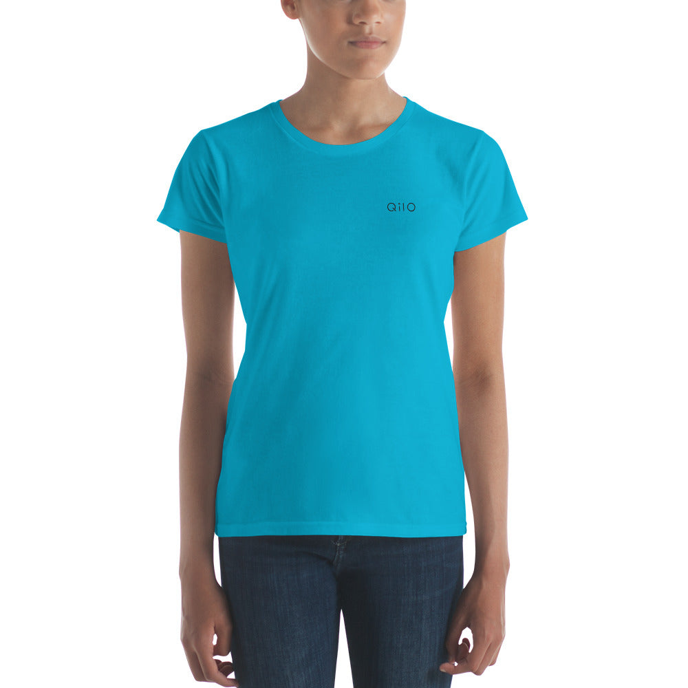 Women's Fashion Fit T-Shirt | Qilo Print | Caribbean Blue + Black