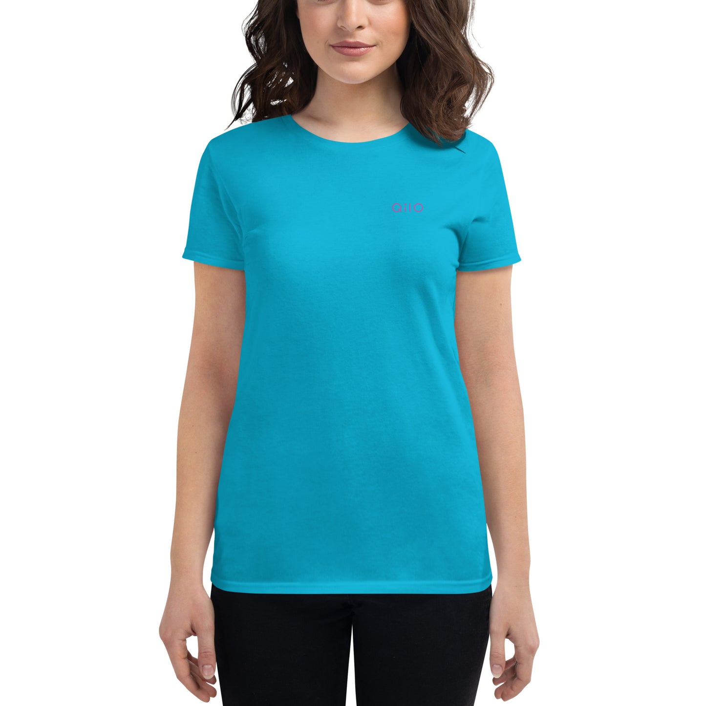 Women's Fashion Fit T-Shirt | Qilo Print | Caribbean Blue + Berry