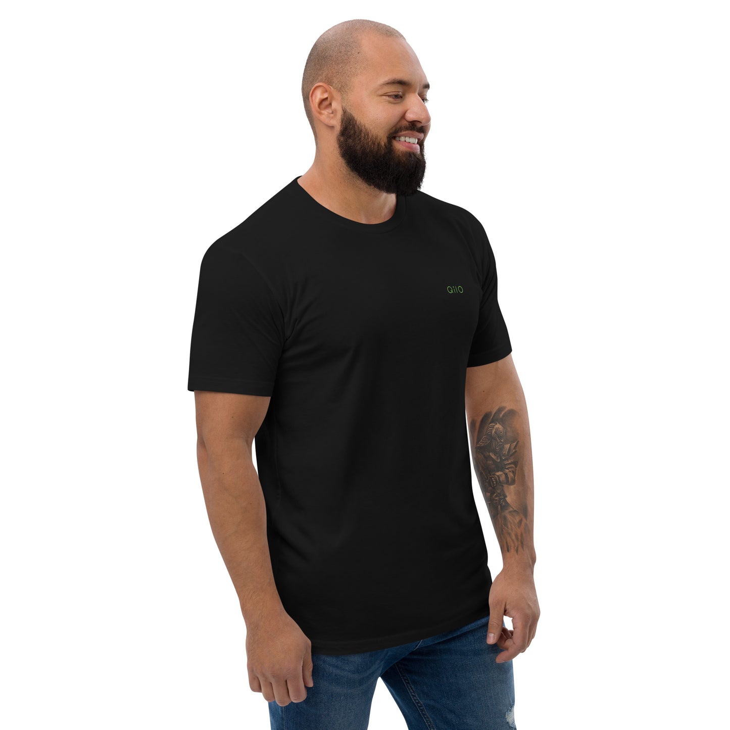 Men's Fitted T-Shirt | Qilo Print | Black + Green