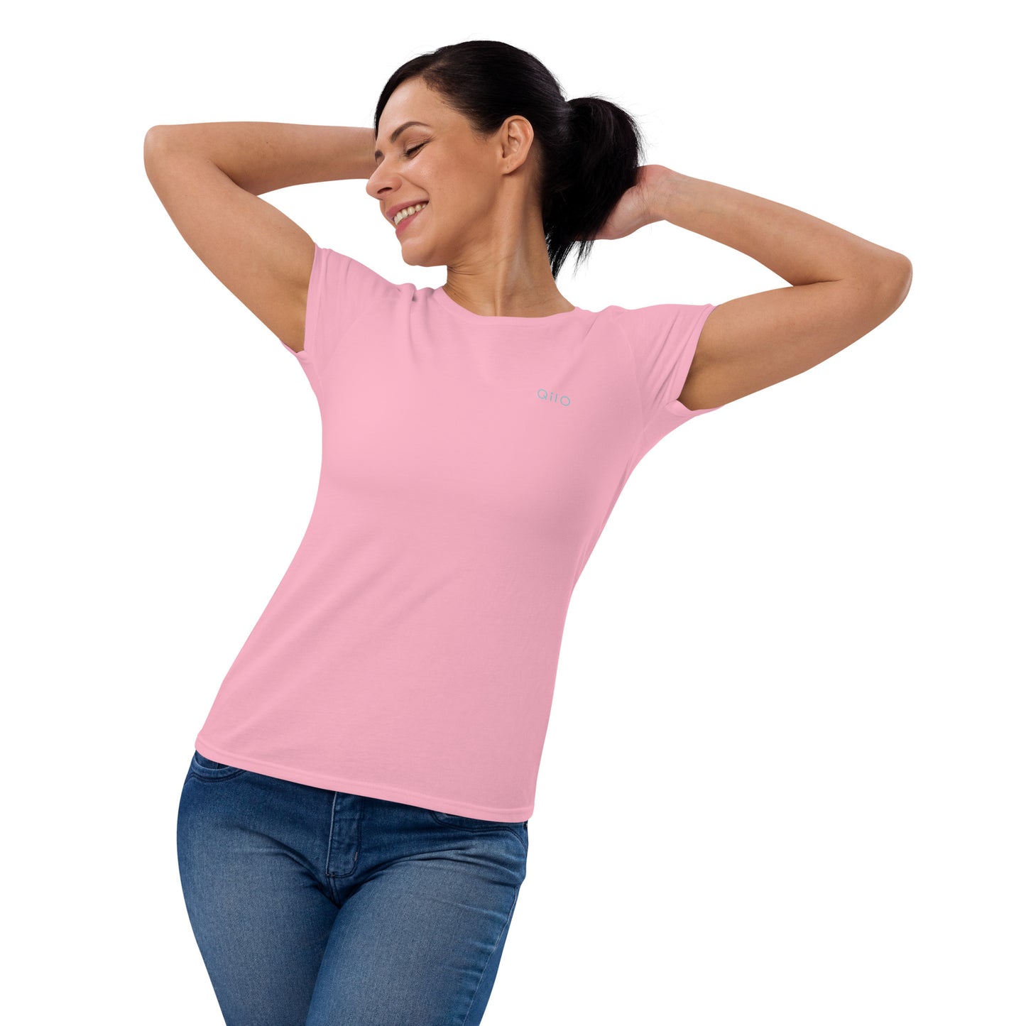 Women's Fashion Fit T-Shirt | Qilo Print | Pink + Sky