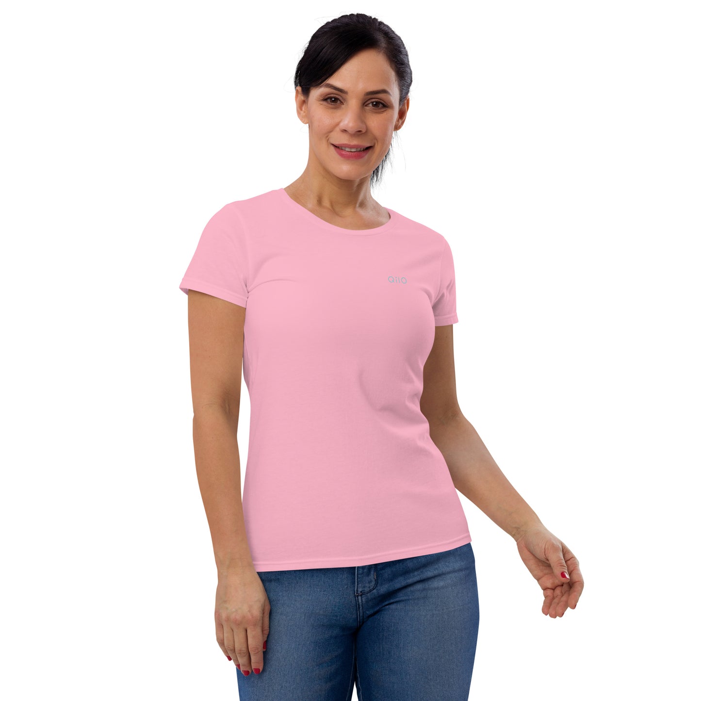 Women's Fashion Fit T-Shirt | Qilo Print | Pink + Sky