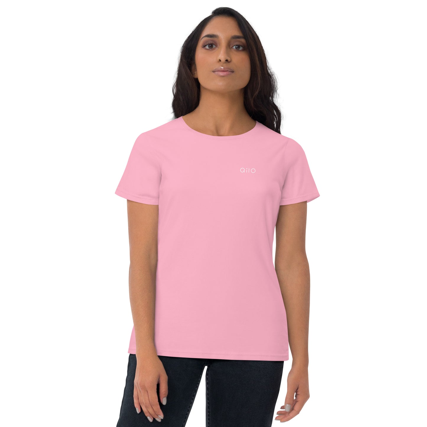 Women's Fashion T-Shirt | Qilo Print | Pink + White