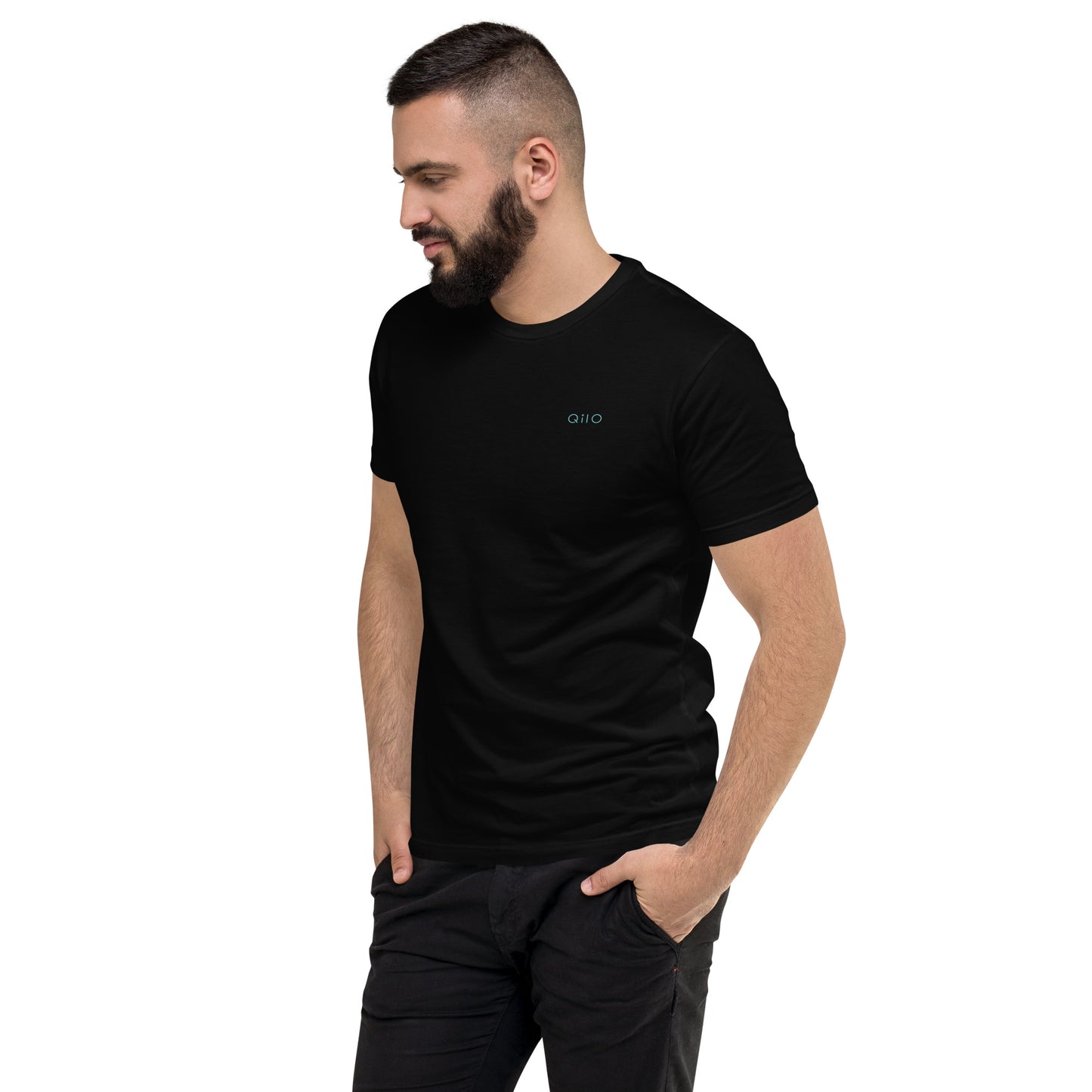 Men's Fitted T-Shirt | Qilo Print | Black + Sky