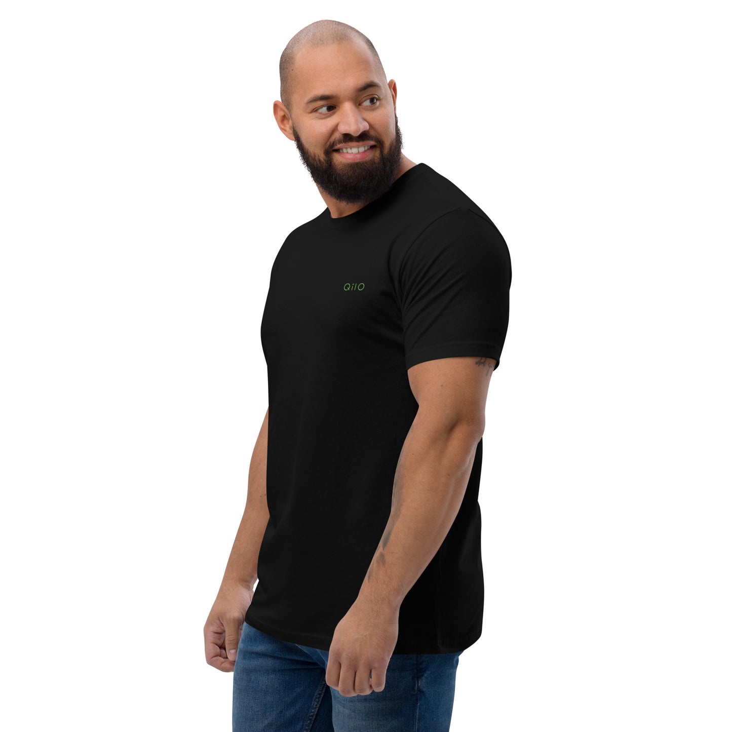 Men's Fitted T-Shirt | Qilo Print | Black + Green