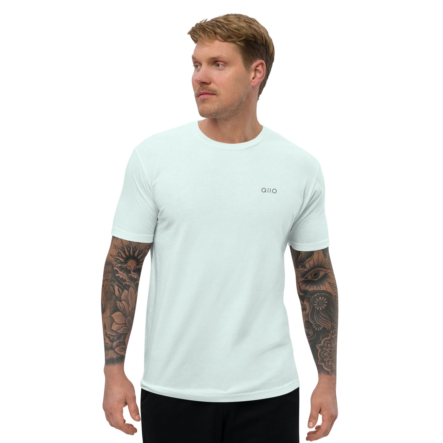 Men's Fitted T-Shirt | Qilo Print | Light Blue + Black