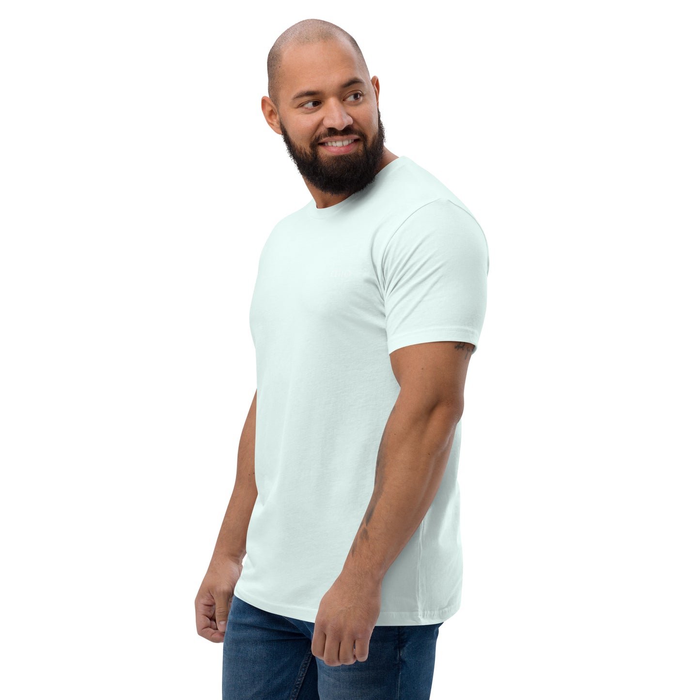 Men's Fitted T-Shirt | Qilo Print | Light Blue + White