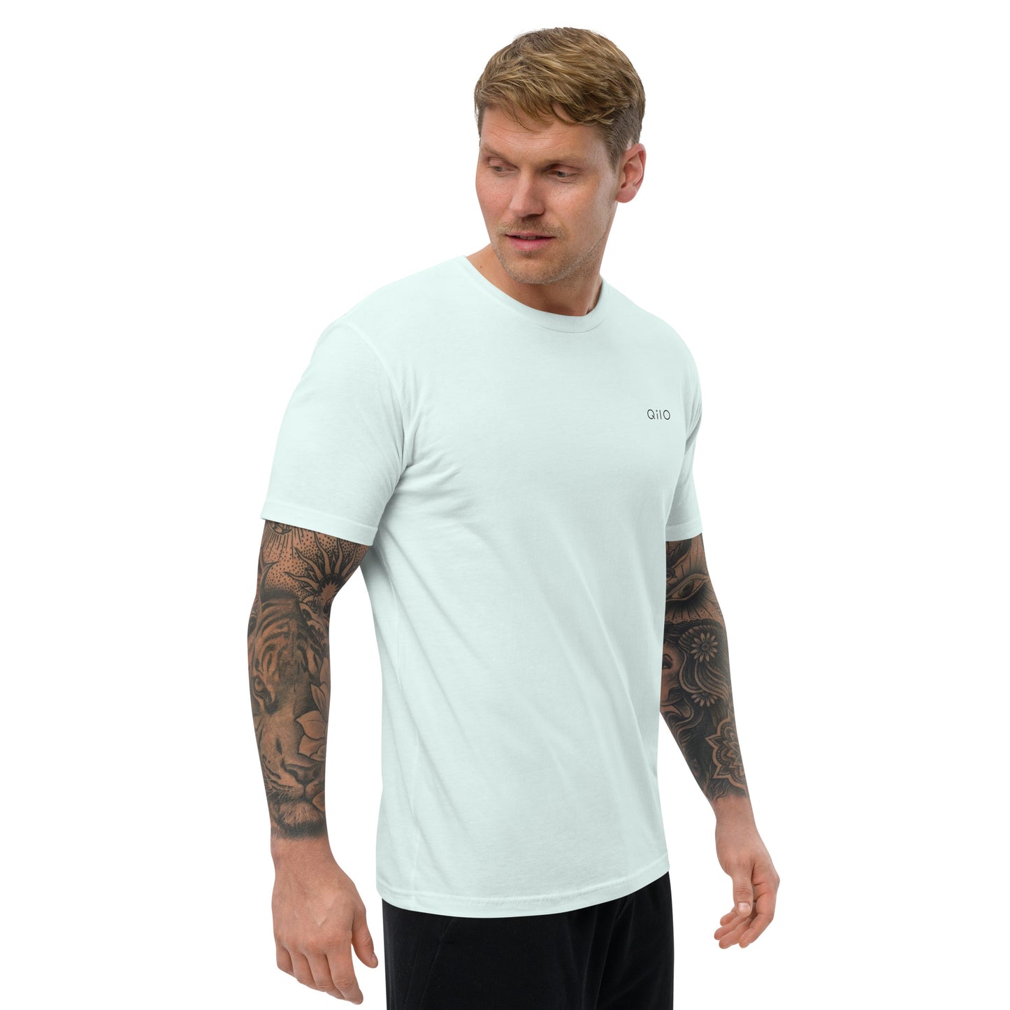 Men's Fitted T-Shirt | Qilo Print | Light Blue + Black