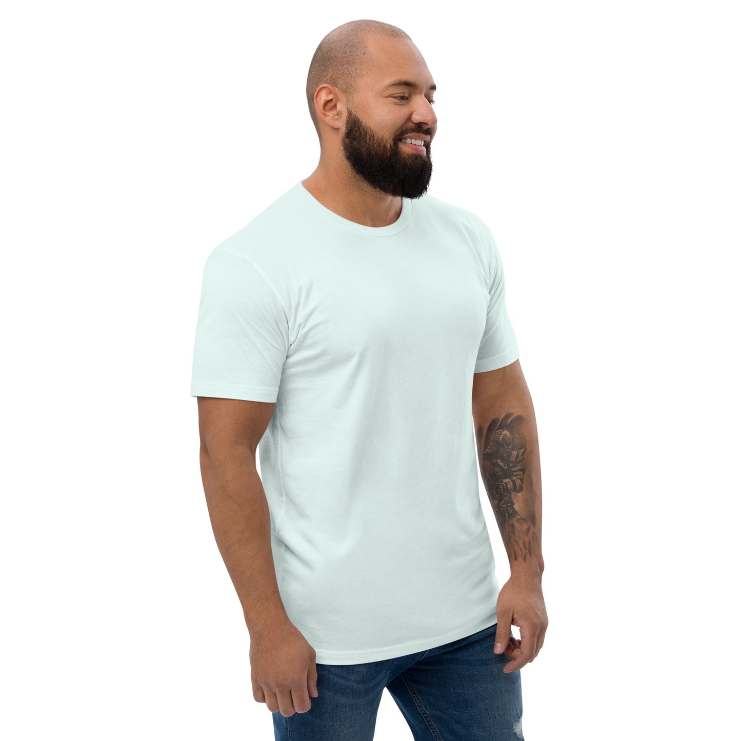 Men's Fitted T-Shirt | Qilo Print | Light Blue + White