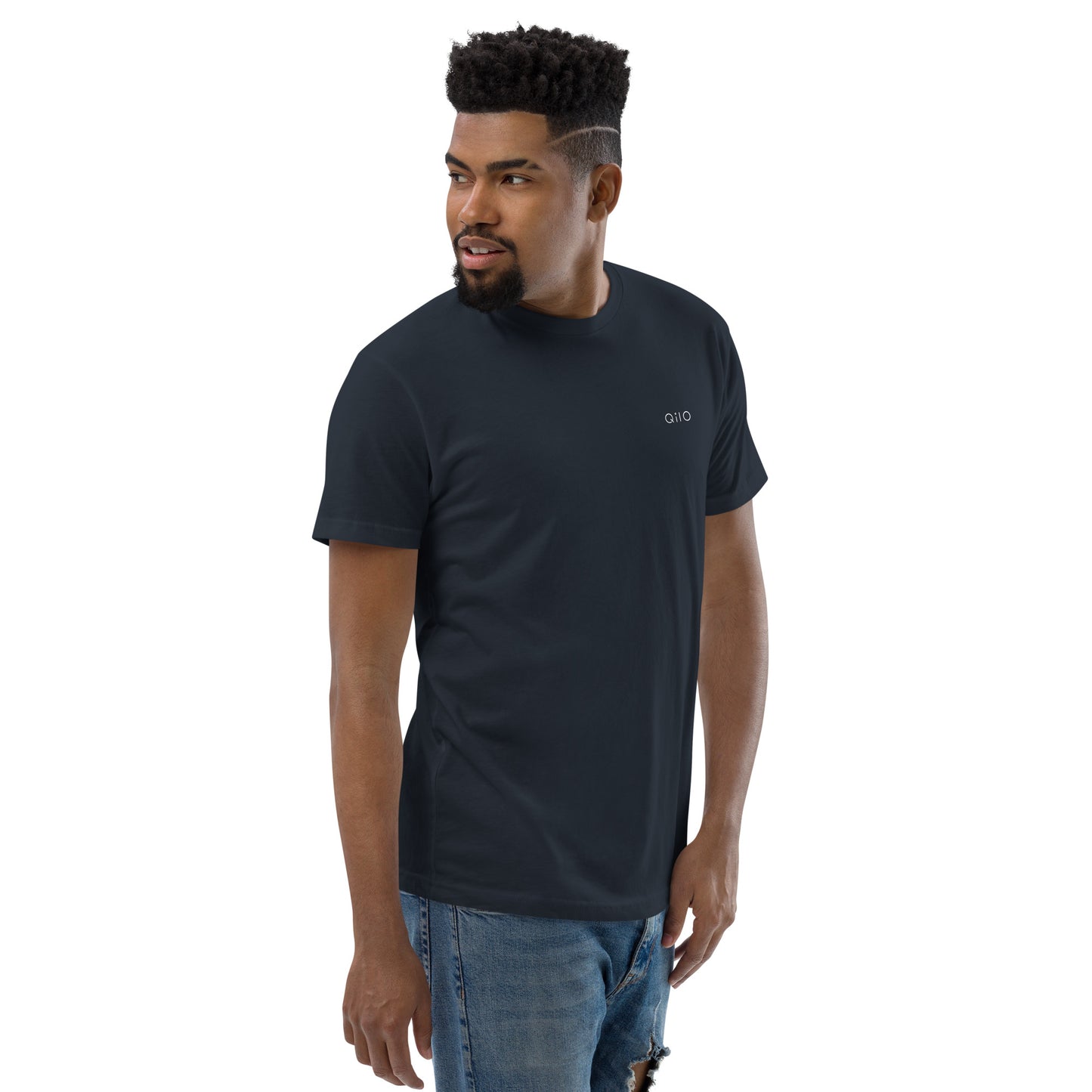 Men's Fitted T-Shirt | Qilo Print | Navy + White