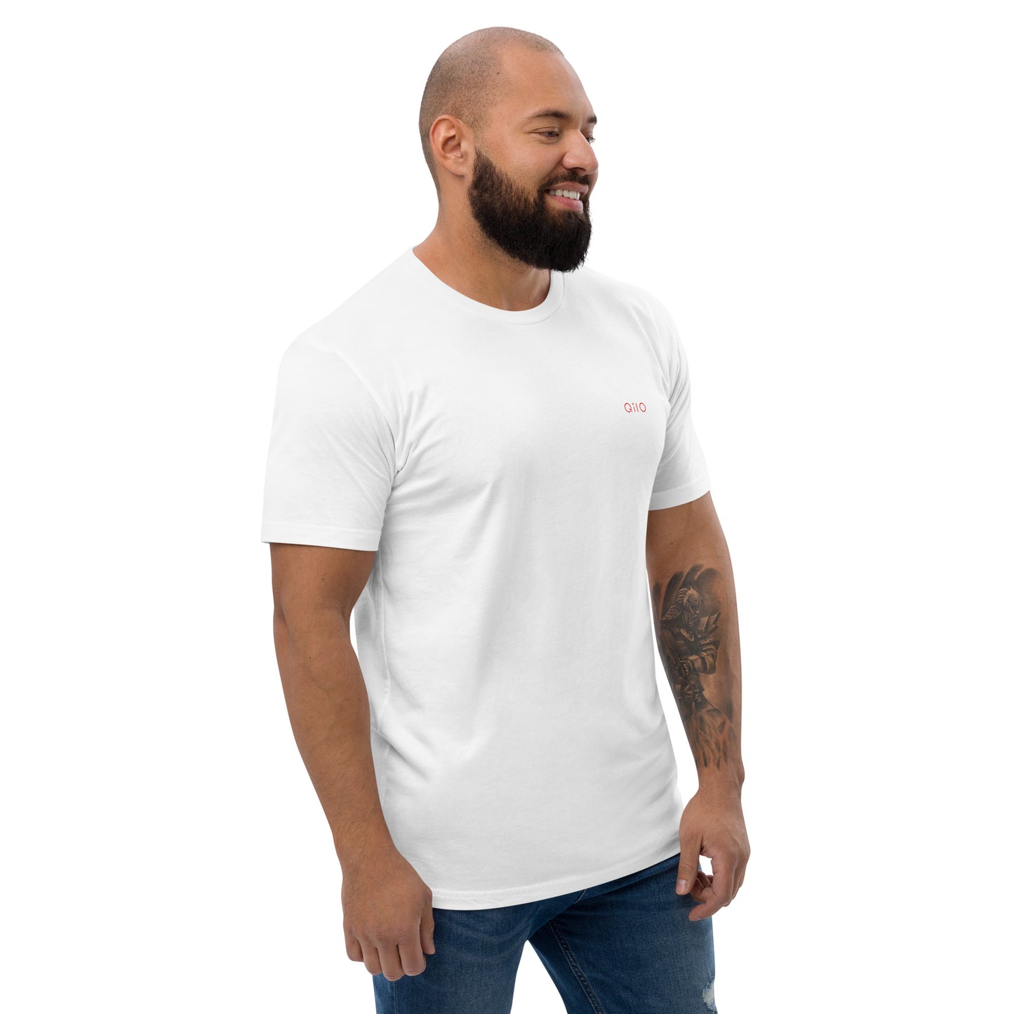 Men's Fitted T-Shirt | Qilo Print | White + Red