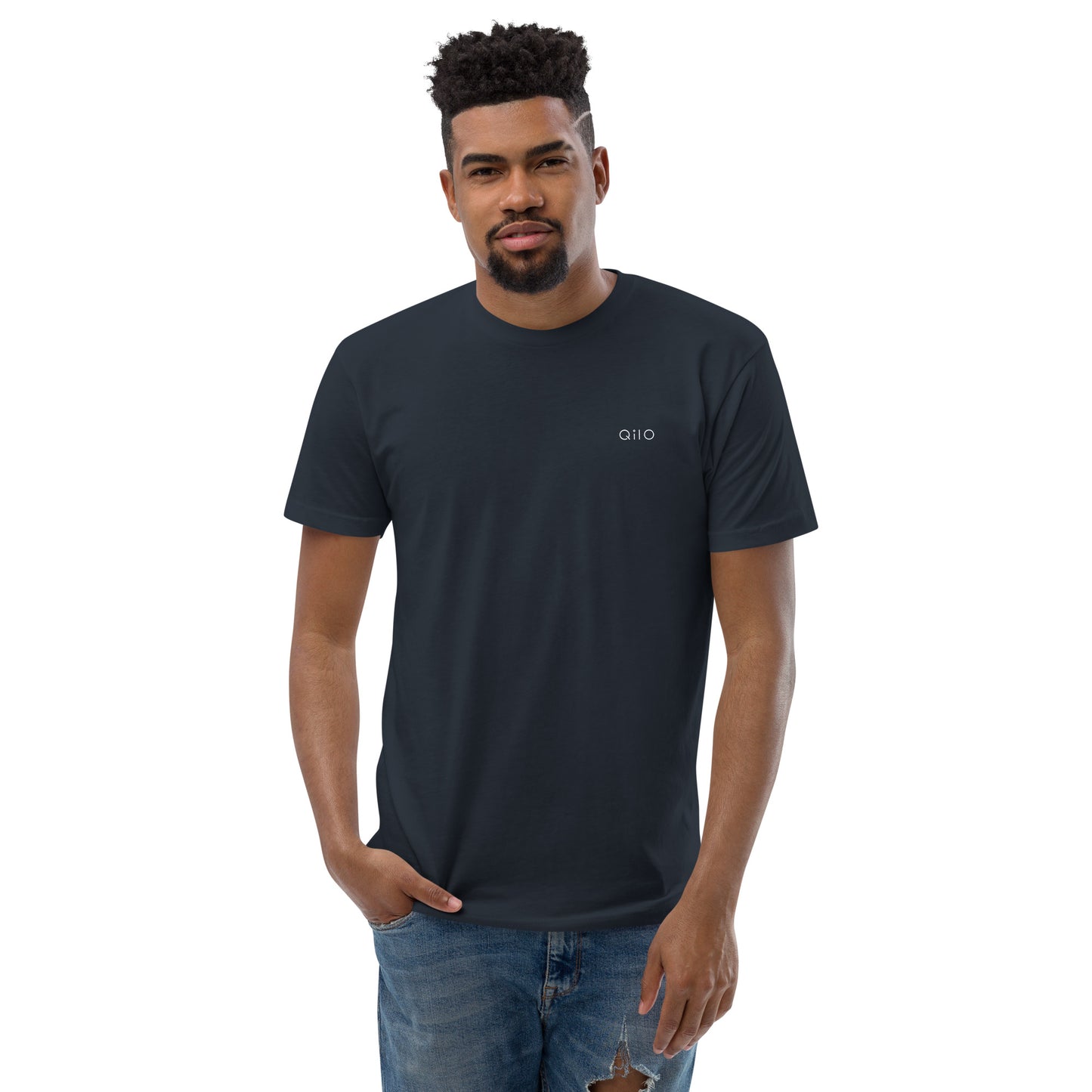 Men's Fitted T-Shirt | Qilo Print | Navy + White