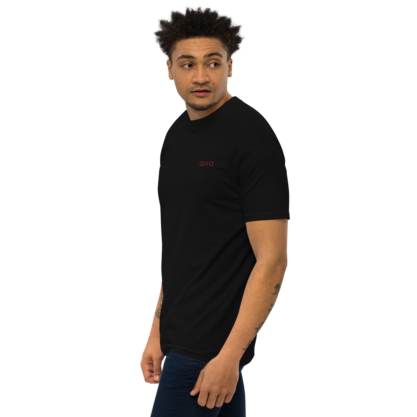 Men's Premium Heavyweight T-Shirt | Qilo Print | Black + Red