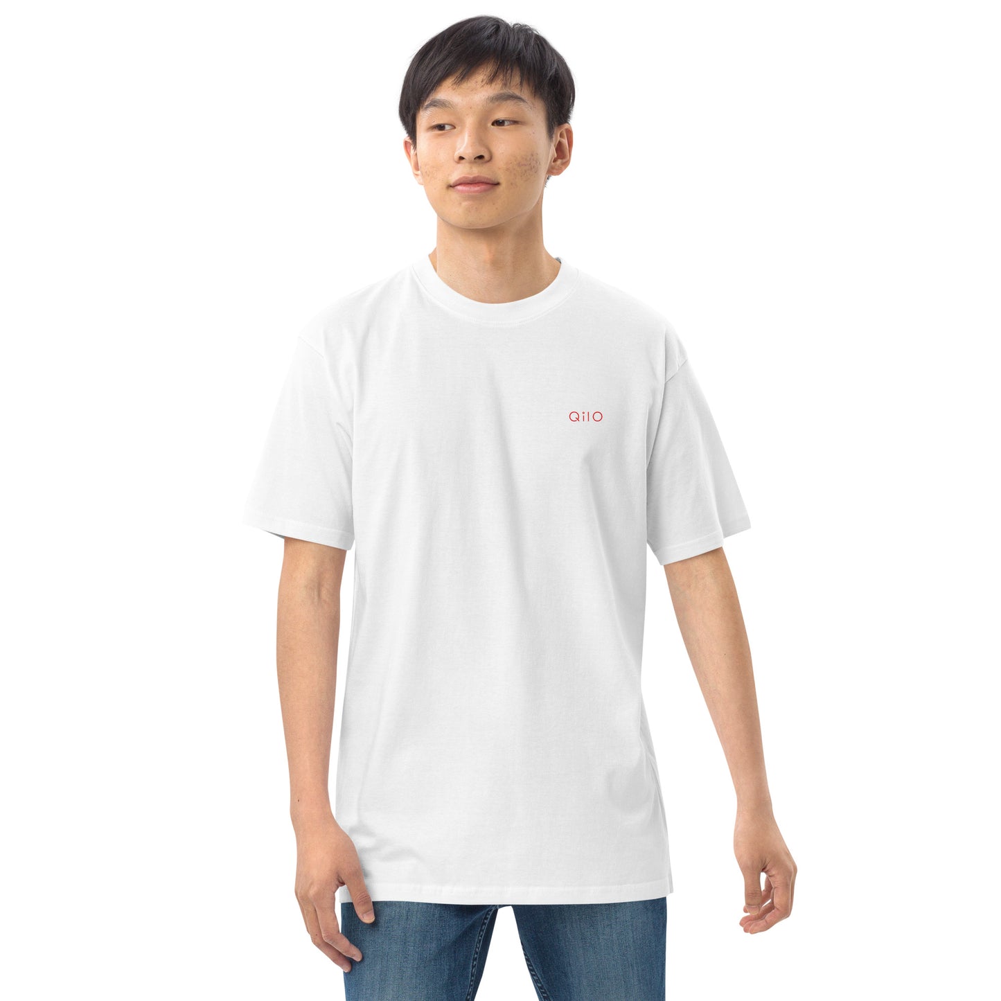 Men's Premium Heavyweight T-Shirt | Qilo | White + Red