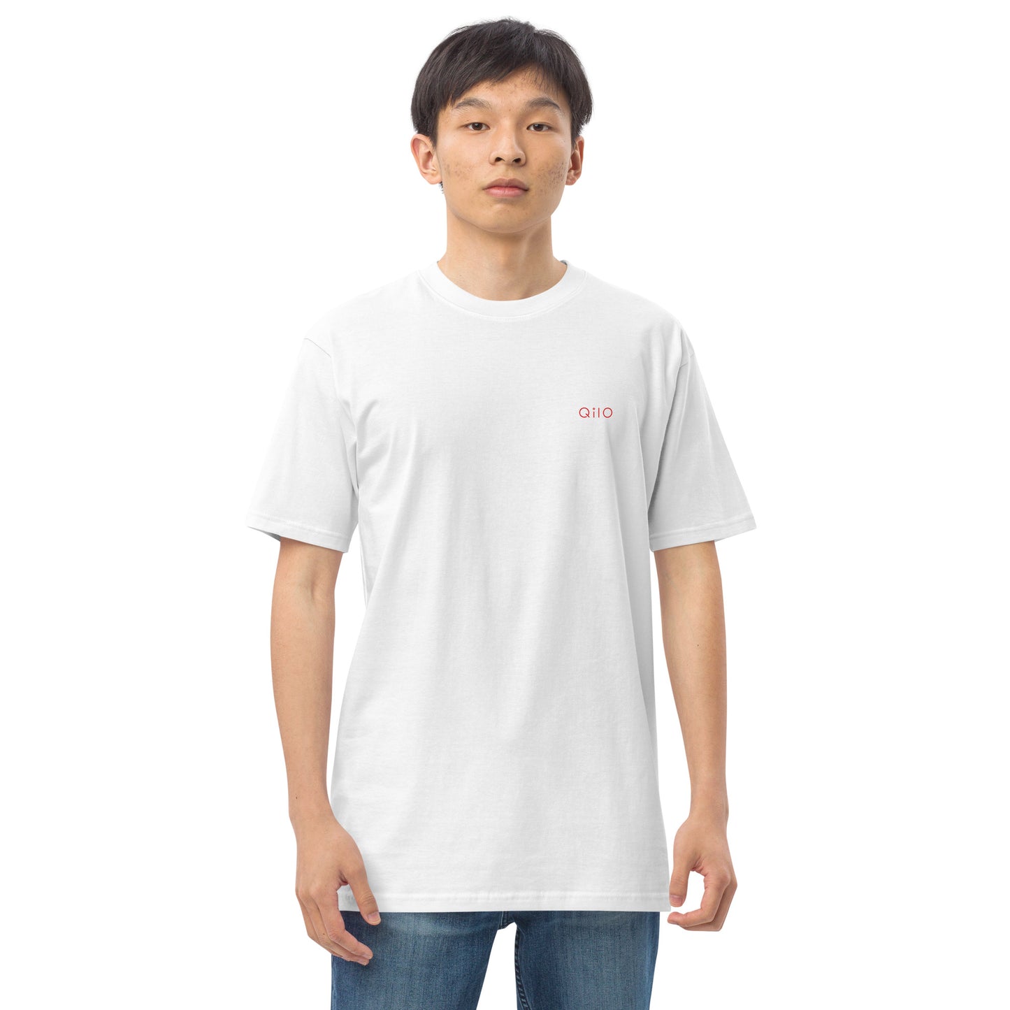 Men's Premium Heavyweight T-Shirt | Qilo | White + Red