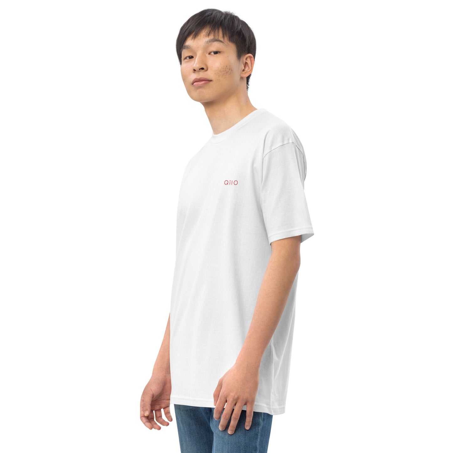 Men's Premium Heavyweight T-Shirt | Qilo | White + Red