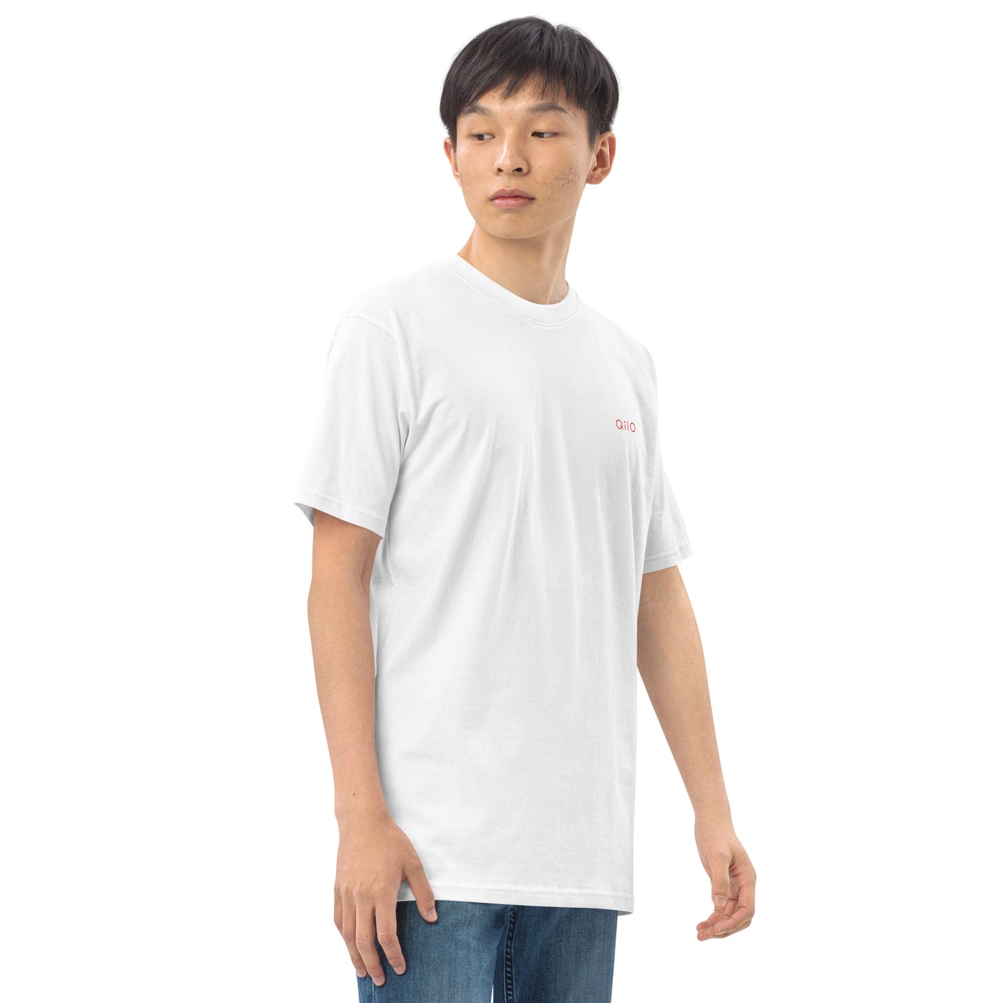 Men's Premium Heavyweight T-Shirt | Qilo | White + Red