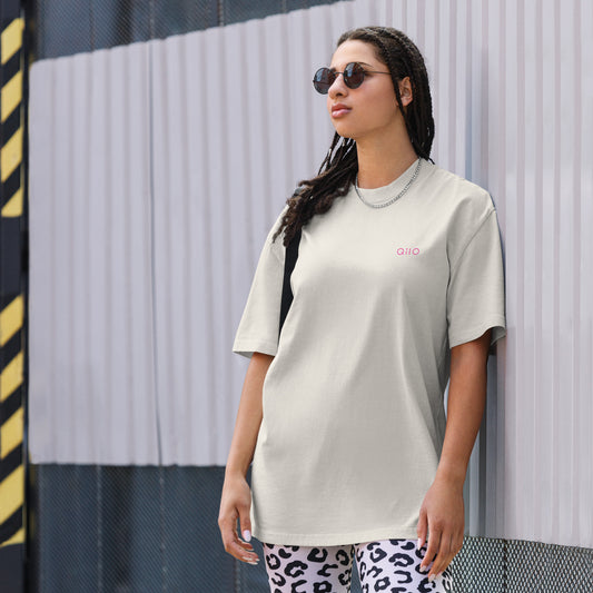 Unisex Oversized T-Shirt | Qilo Print | Faded Bone + Berry