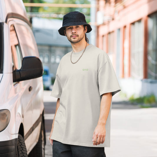 Unisex Oversized T-Shirt | Qilo Print | Faded Bone + Green