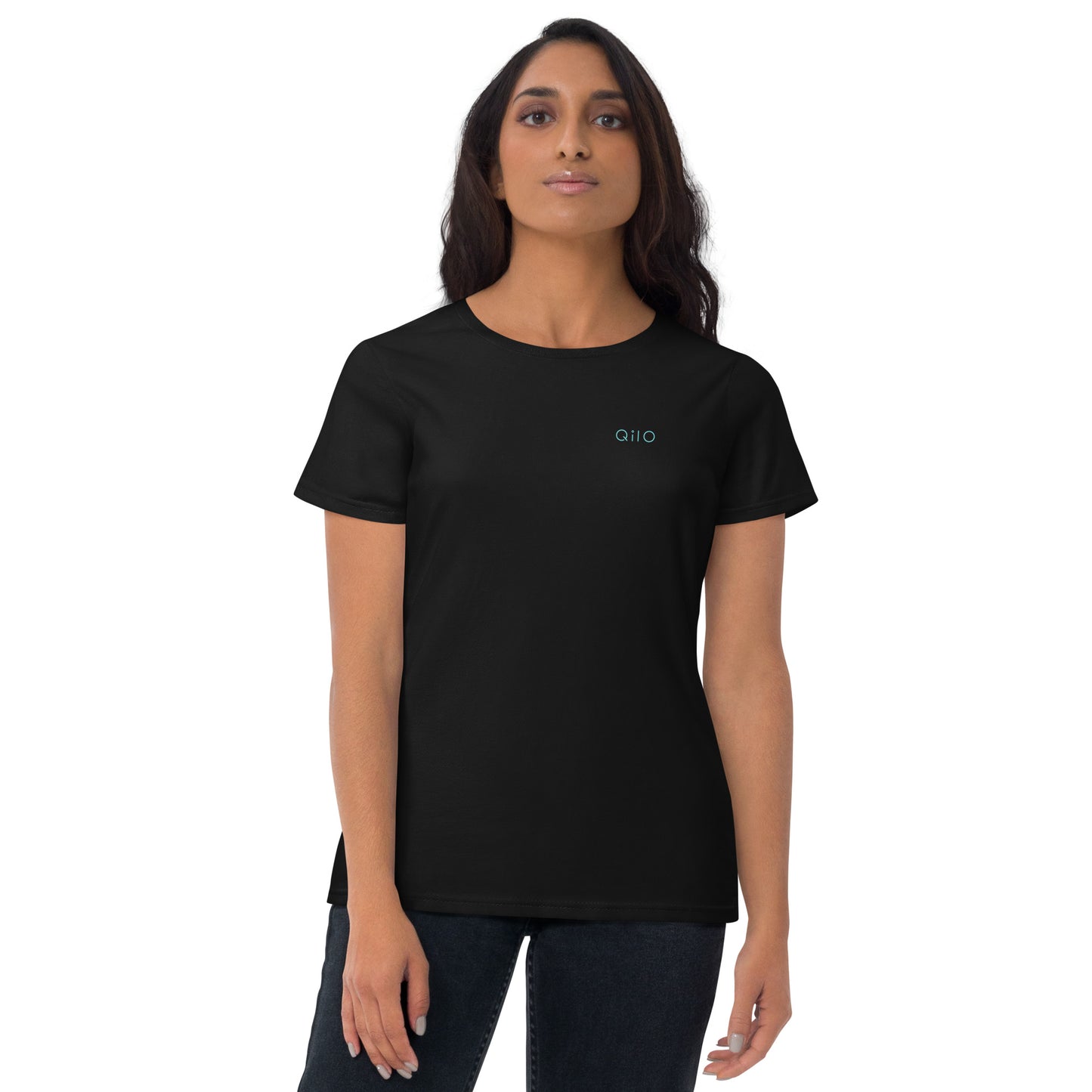 Women's Fashion Fit T-Shirt | Qilo Print | Black + Sky