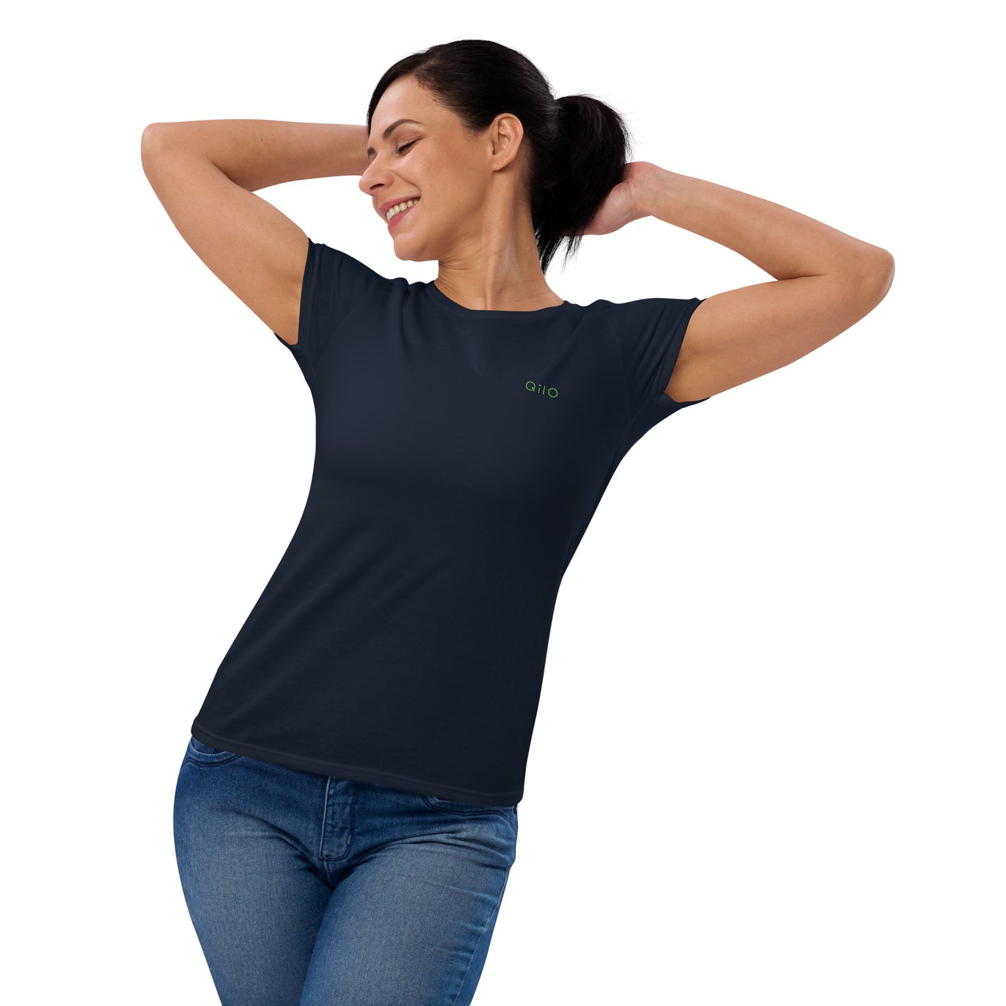 Women's Fashion Fit T-Shirt | Qilo Print | Navy + Green